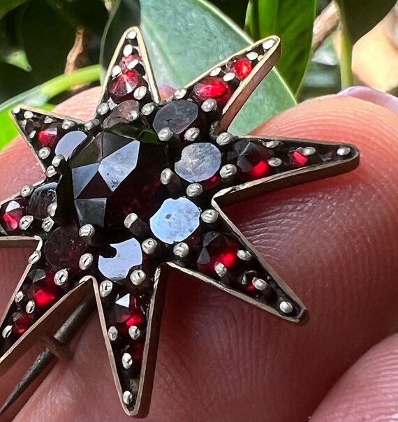 Antique Victorian/Edwardian Garnet Starburst Broo… - image 5