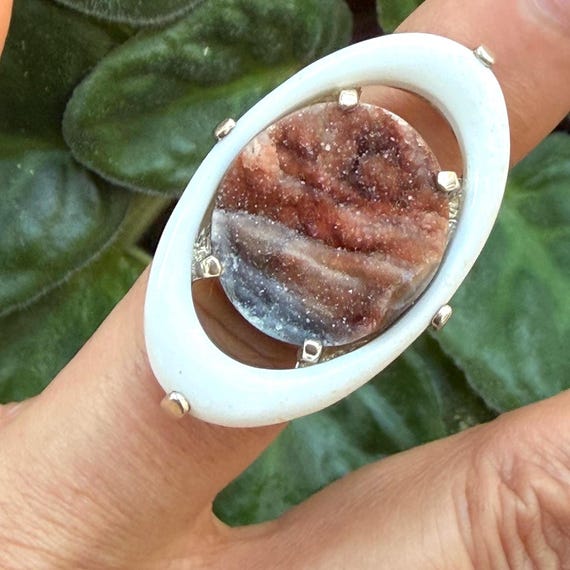 Modernist Statement Ring (White Agate, Autumnal D… - image 2