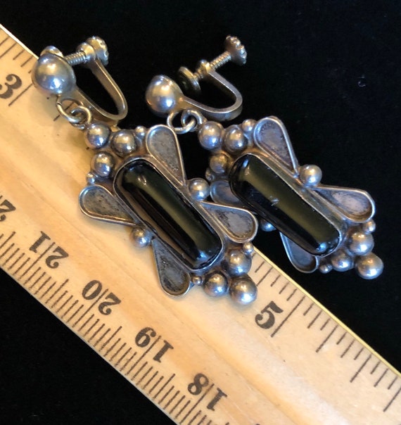 1940s Mexican Sterling Silver & Black Onyx Earrin… - image 6