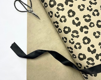 KRAFT Leopard print Gift Wrap / 100% Recyclable / Large Wrapping Paper Sheets or Roll