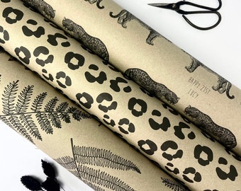 3 PACK KRAFT / Personalised Gift Wrap / 100% Recyclable / Large Wrapping Paper Sheets / Leopard Collection