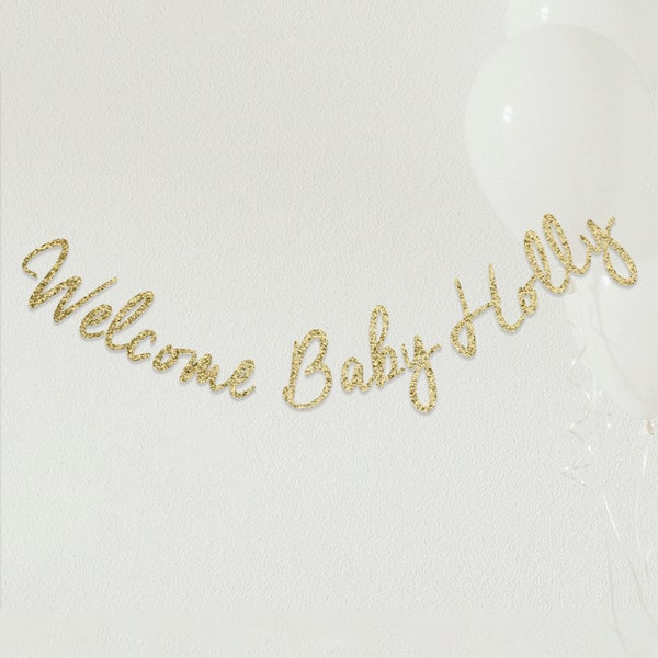 ANY TEXT Personalised Custom Made Glitter 'Welcome Baby X' Coming Home Banner B01452