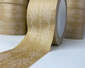 I'm Eco Friendly - Please Recycle Me | 50mm x 50m Eco Patterned Packing Tape | Kraft Self Adhesive Paper Tape