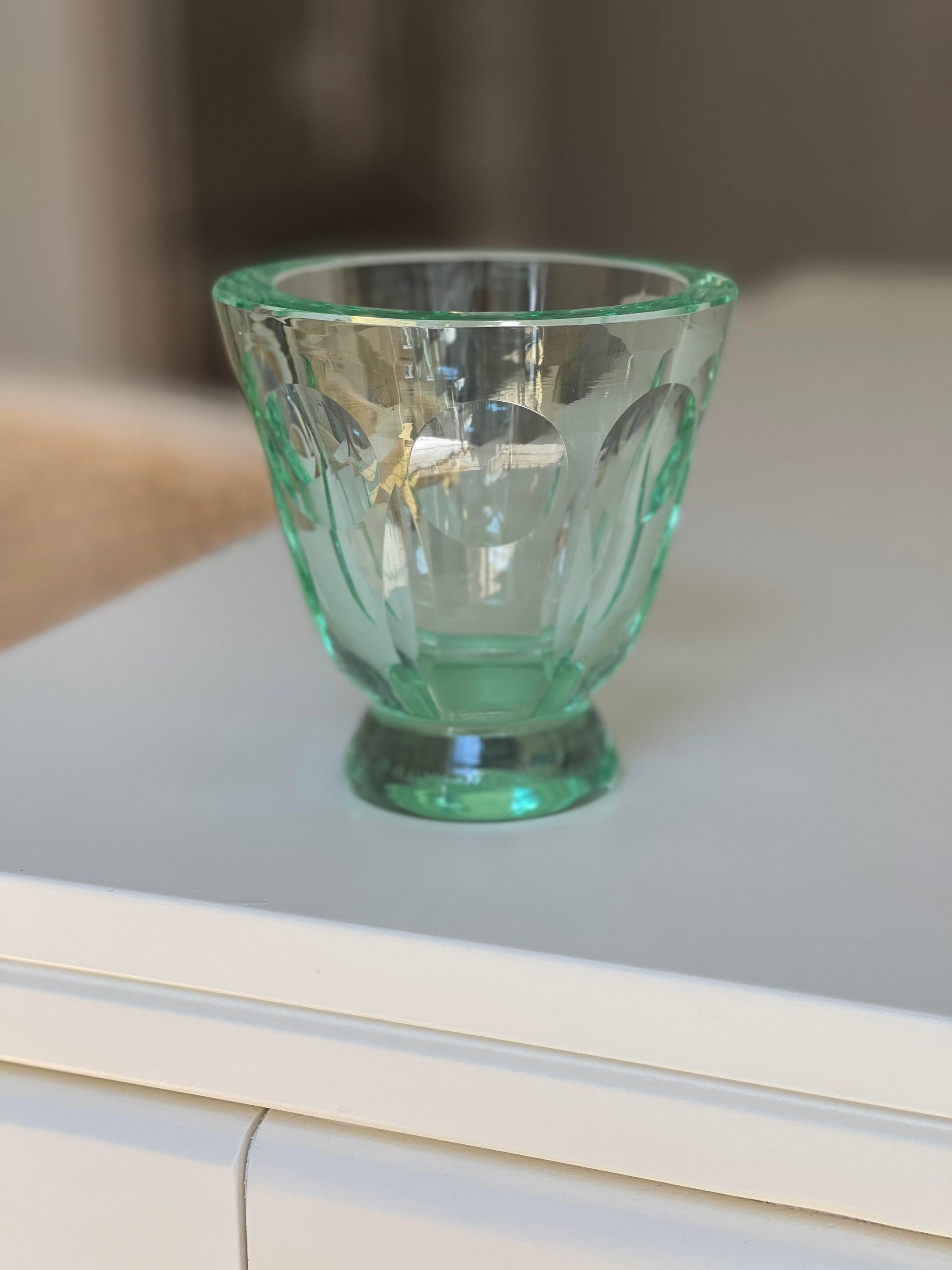 1930s Daum etched green glass cocktail jug and glasses