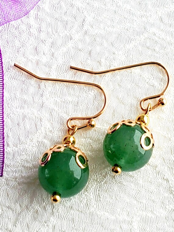Handmade drop style earrings in natural green jade 