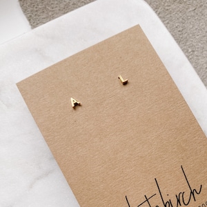 Single TINY Gold Uppercase Initial Stud, Personalized Initial Earrings, Nickel Free Gold plated over Brass with .925 Sterling Silver post