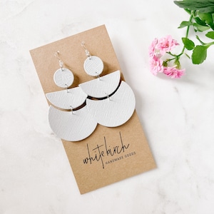 White Statement Leather Earrings, Saffiano Leather Earrings, Modern Statement Earrings