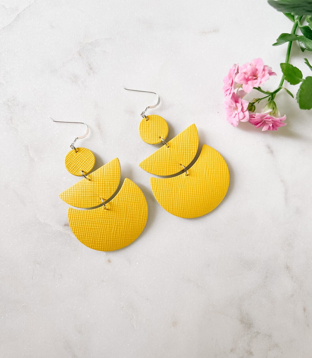 Bold Yellow Statement Leather Earrings, Lemon Yellow Leather Earrings