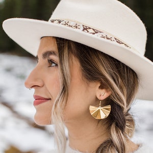 Brass Sparkle Statement Earrings, Brass Earrings, Fan Shaped Earrings, Gold Earrings