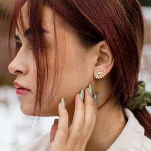 Geometric Sunburst Stud Earrings | Minimalist Gold Fan Studs | Lightweight Handmade Earrings | Made in Canada