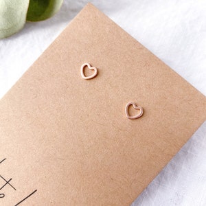 Rose Gold Heart Studs, Mini Heart Geometric Stud Earrings, Tiny Dainty Studs, Rose Gold Earrings