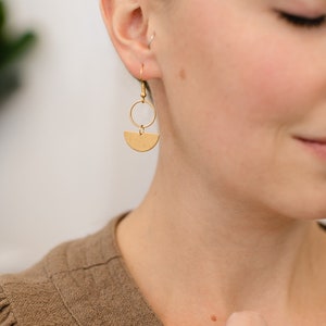 Brass Mini Circle Earrings, Small Bronze Statement Earrings, Gold Jewelry, Modern Minimalist Earrings