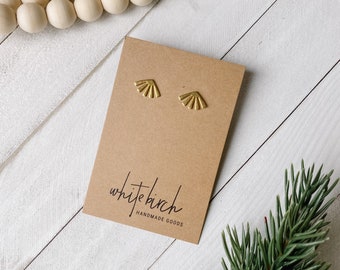 Brushed Gold Sunburst Stud Earrings: Geometric Fan Shaped
