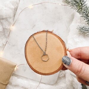 Silver Hexagon Pendant Necklace, Dainty Silver Geometric Necklace, Layering Necklace