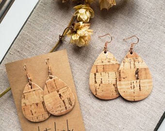 Rose Gold Metallic Cork and Leather Earrings