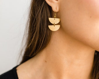 Brass Half Moon Earrings, Brass Statement Earrings, Gold Jewelry, Modern Minimalist Earrings