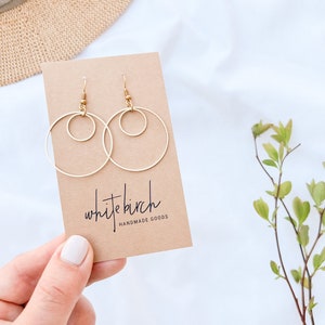 Brass Double Circle Earrings, Minimalist Statement Jewelry