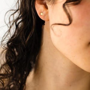 Raw Brass Hexagon Stud Earrings, Geometric Minimalist Studs