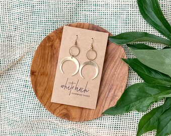 Brass Moon Statement Earrings: Moon Phase, Whimsy, Gold Tone Moon Earrings,