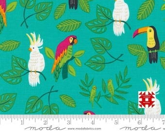 Moda Jungle Paradise by Stacy Iest Hsu - Jungle Bird Print on Peacock (Item # 20782 18) - yardage