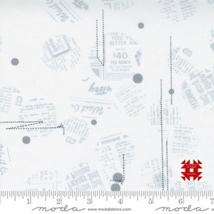 Moda Modern Backgrounds Even More Paper by Zen Chic - Circle News Text Print in White (Item # 1762 11) - yardage