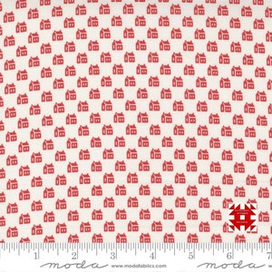 Moda Christmas Stitched by Fig Tree & Co - Poinsettia Little Schoolhouse Print on Snow (Item # 20447 11) - yardage