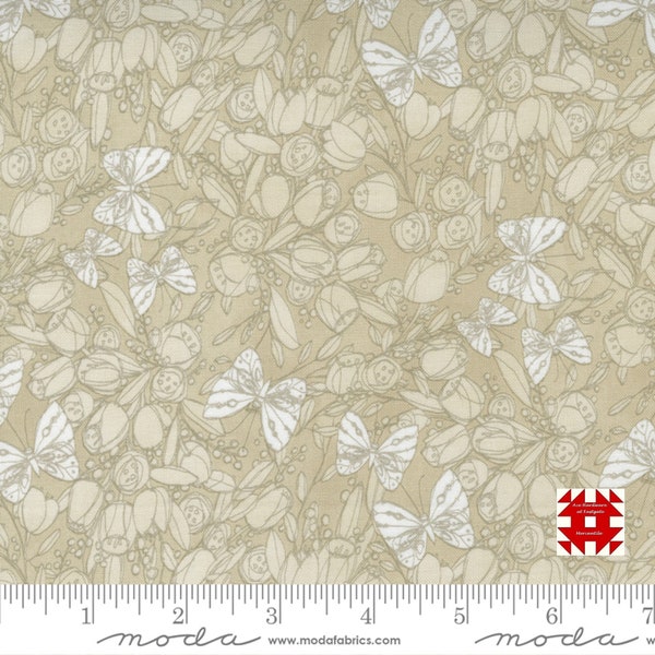 Moda Tulip Tango by Robin Pickens - Butterfly & Tulip Sketch Print on Washed Linen (Item # 48712 12) - yardage