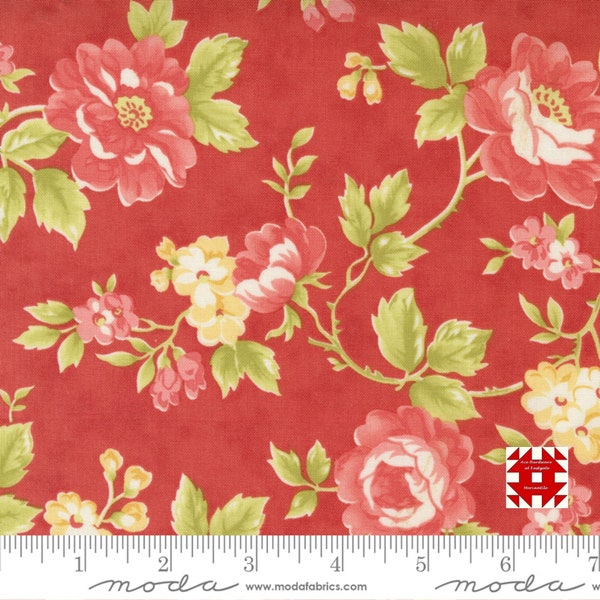 Moda Stitched by Fig Tree & Co - Cottage Rose Floral Print on Persimmon (Item #20430 14) - yardage