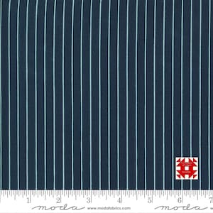 Moda Sunday Stroll by Bonnie and Camille - Stripe Print on Navy (Item # 55228 15) - 21&quot; x 44&quot; Remnant