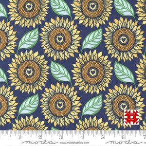 Moda Sunflowers In My Heart by Kate Spain - 夕暮れのトゥルネソル大判ひまわり花柄プリント（商品番号 27321 19） - ヤード数