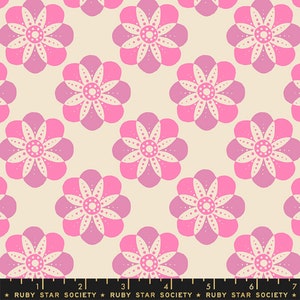 May include: A repeating pattern of stylized flowers in shades of pink and purple on a cream background. Each flower has a central circle with dotted details and petals. The text "RUBY STAR SOCIETY" is at the bottom.
