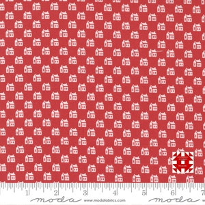 Moda Christmas Stitched by Fig Tree & Co - Little Schoolhouse Print in Poinsettia (Item # 20447 14) - yardage
