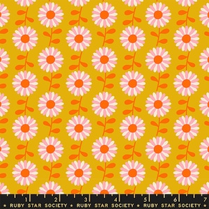 Ruby Star Society Flowerland by Melody Miller - Field of Flowers Print on Goldenrod (Item # RS0074 12) - yardage