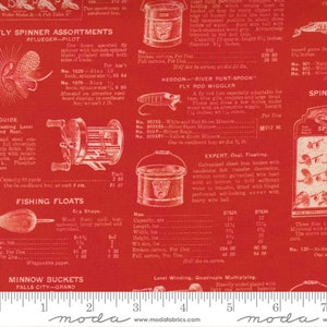 Moda Outdoorsy di Cathe Holden - Stampa di attrezzatura da pesca in Cayenne Colorway (Articolo n. 7384 13) - metraggio