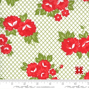 Moda Sunday Stroll by Bonnie and Camille - Green Floral Grid Print on White (Item # 55221 20) - yardage