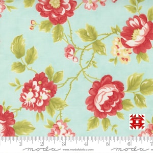 Moda Stitched by Fig Tree & Co - Cottage Rose Floral Print on Sky (Item #20430 15) - yardage