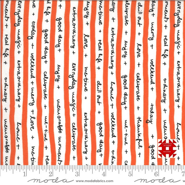 Moda Quotation by Zen Chic - Text Print on Clementine (Item #1732 15) - yardage