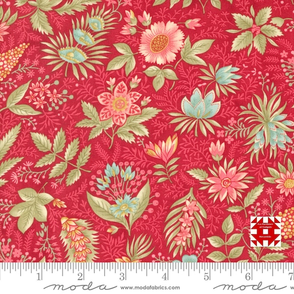 Moda Collection for a Cause: Etchings by Howard Marcus & 3 Sisters - Joyful Jacobean Floral Print on Red (Item# 44332 13) - yardage