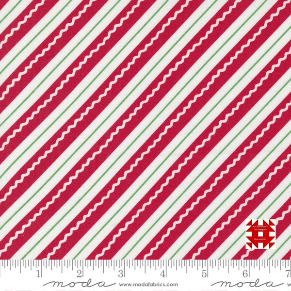 Moda Reindeer Games by Me and My Sister Designs - Candy Cane Stripe Print on Poinsettia Red (Item # 22445 13) - yardage