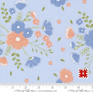 Moda Peachy Keen by Corey Yoder of Coriander Quilts - Moonlit Meadow Floral Print on Light Blue (Item # 29170 14) - yardage