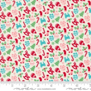 Moda Kitty Christmas by Urban Chiks - Toy Box Novelty Print on Snow (Item #31202 11) - yardage