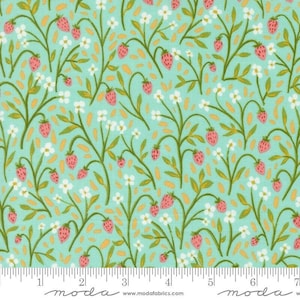 Moda Kindred by 1 Canoe 2 - Strawberry Meadow Floral Print on Aqua (Item # 36071 14) - yardage