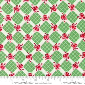 Moda Kitty Christmas by Urban Chiks - Bells Checks and Plaid Print on Holly (Item #31203 15) - yardage