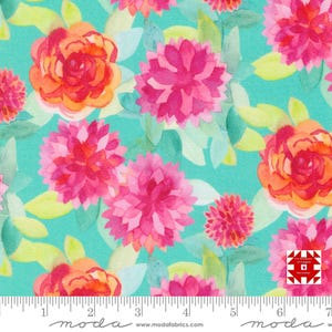 Moda Flower Patches by Amarilys Henderson - Faceted Floral Watercolor Print in Robins Egg (Item #21823 18) - yardage