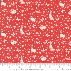 Moda Love Letter by Lizzy House - Wonder Dot Bunny Print in Red (Item # 37127 18) - yardage