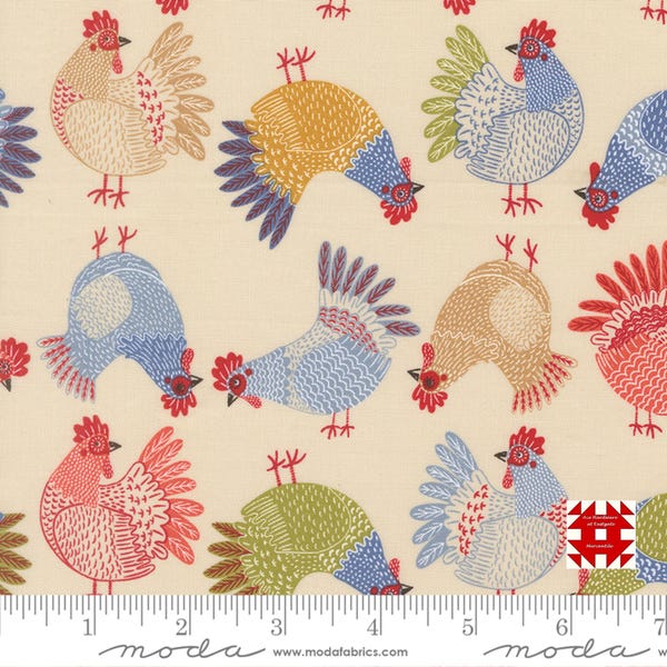 Moda The Henhouse by Gingiber - Tossed Chickens Novelty Print on Cloud (Item # 48433 11) - yardage