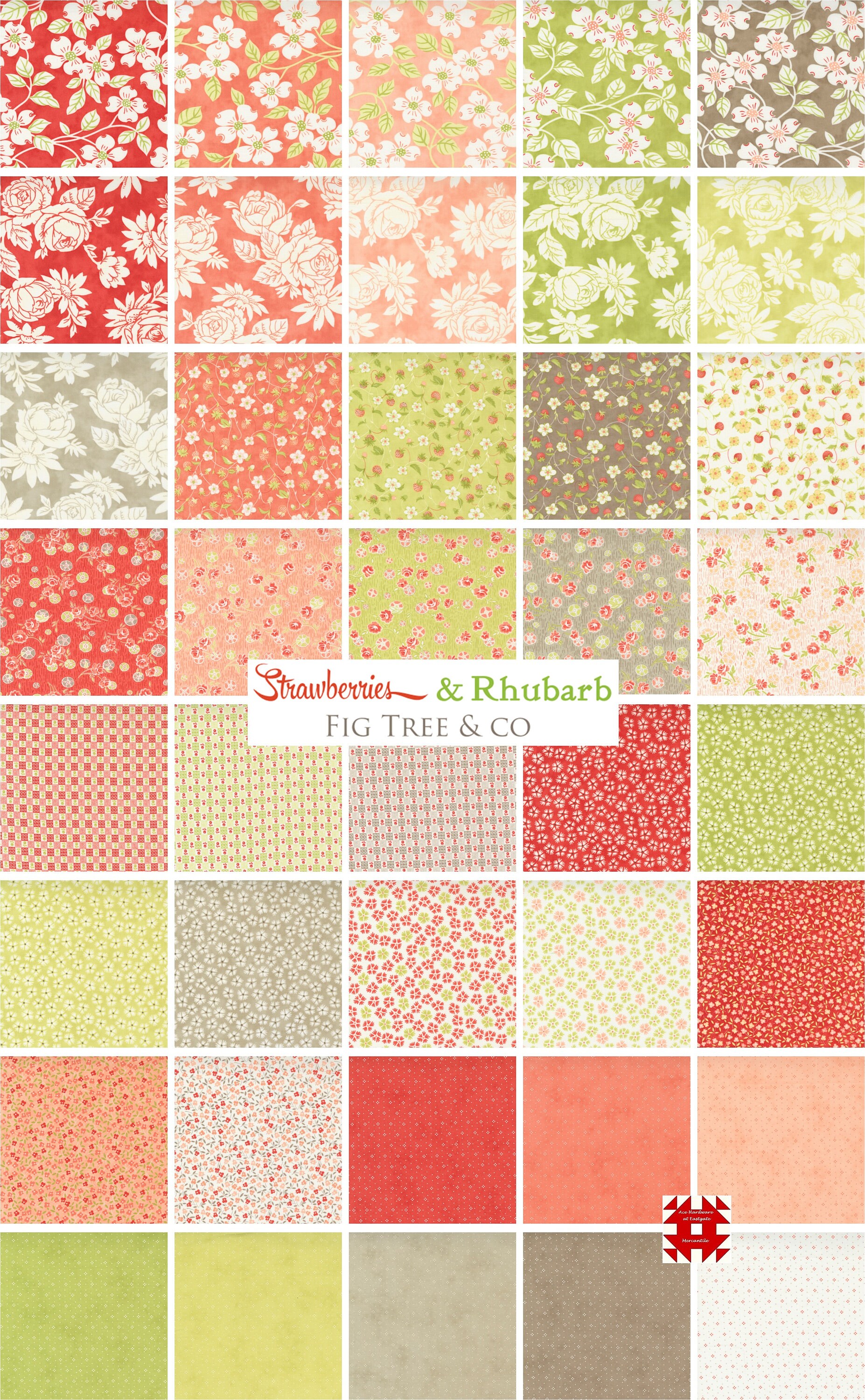 Moda Strawberries and Rhubarb Mini Charm Pack by Joanna Figueroa for ...