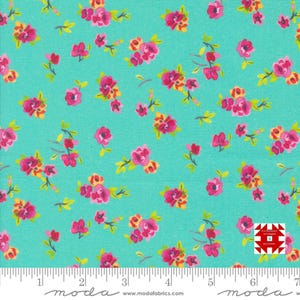 Moda Flower Patches by Amarilys Henderson - Vintage Chintz Floral Watercolor Print in Robins Egg (Item #21828 17) - yardage