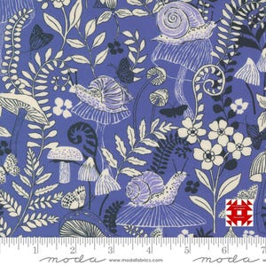 Moda Maeve by Crystal Manning - Mushroom and Moths Print on Periwinkle (Item #11933 13) - yardage