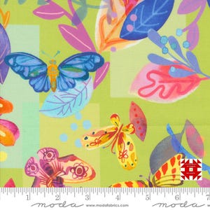 Moda Flower Patches by Amarilys Henderson - Butterfly Meander Watercolor Print in Limeade (Item #21820 15) - yardage